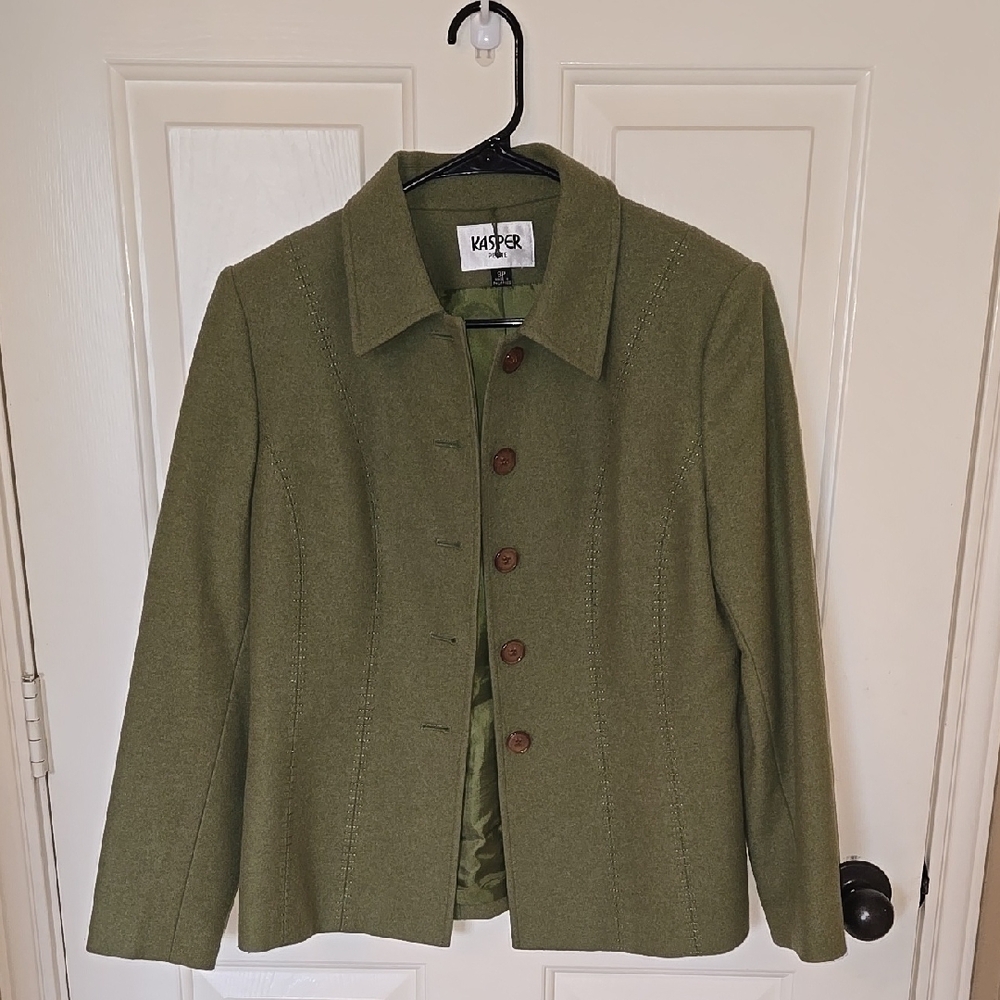 Women's Kasper Petite Olive Green Wool Blazer Size 8P